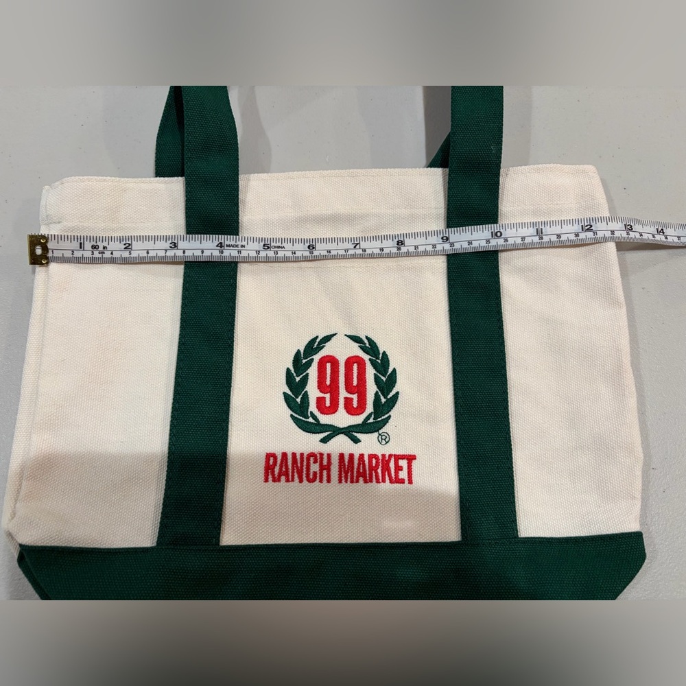 NWT 99 Ranch Market Green Mini Tote Bag Canvas Embroidered Logo Front Pocket - Picture 8 of 8